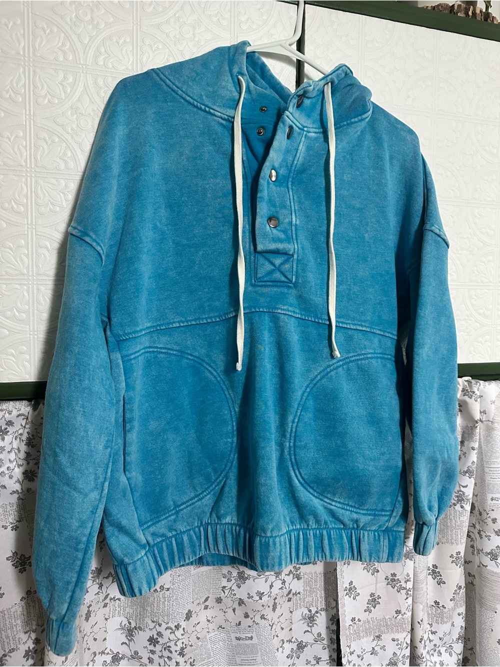 Zenana Teal Pullover Hoodie Sweater with Snaps